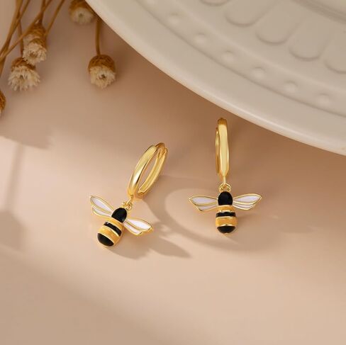 SLUYNZ Solid 925 Sterling Silver Bee Hoop Earrings for Women Teen Girls Cute Bee Huggie Earrings Drop Mother's Day Gifts in Saudi Arabia
