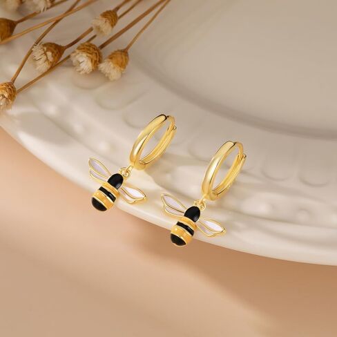 SLUYNZ Solid 925 Sterling Silver Bee Hoop Earrings for Women Teen Girls Cute Bee Huggie Earrings Drop Mother's Day Gifts in Saudi Arabia
