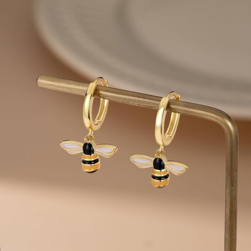 SLUYNZ Solid 925 Sterling Silver Bee Hoop Earrings for Women Teen Girls Cute Bee Huggie Earrings Drop Mother's Day Gifts in Saudi Arabia
