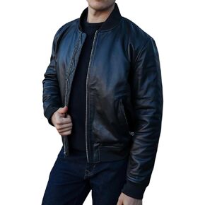 Mens Bomber Black Leather Jacket - Full Grain Premium Cow Hide Leather in Saudi Arabia