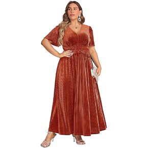 Simplee Women’s V Neck Velvet Maxi Dress Short Sleeve Empire Waist Long Formal Dress for Wedding Guest in Kuwait