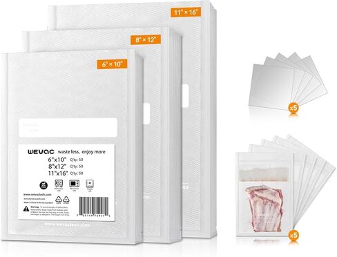 8" x 12" Precut Bags, 200 Count, Vacuum Sealer Bags for Food, Heavy Duty, Great for Food Storage, Sous Vide and Meal Prep, Wevac in Kuwait