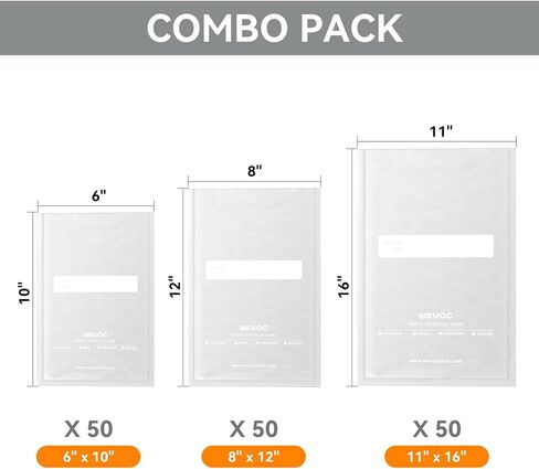 8" x 12" Precut Bags, 200 Count, Vacuum Sealer Bags for Food, Heavy Duty, Great for Food Storage, Sous Vide and Meal Prep, Wevac in Kuwait