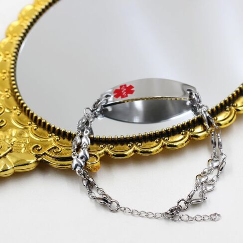 Stainless Steel Medical Bracelet Adjustable Double Layer Heart Shape Chain with Red Alert Bracelet, Personalized Engraving Medical ID for Women in Kuwait