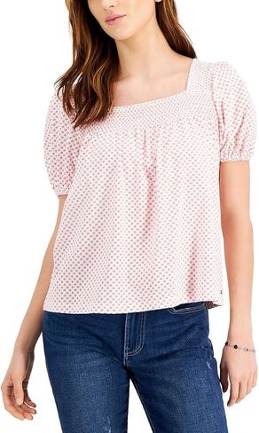 Tommy Hilfiger Womens Floral Print Smocked Pullover Top White L in Saudi Arabia
