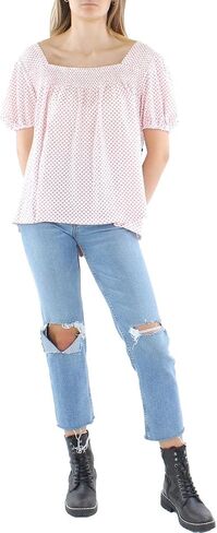 Tommy Hilfiger Womens Floral Print Smocked Pullover Top White L in Saudi Arabia