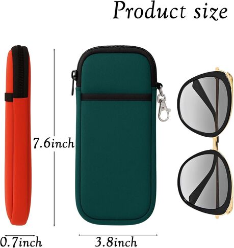 Soft Glasses Case - 2 Pack Double Layer Neoprene Eyeglass Pouch with Carabiner Hook, Lightweight Travel Zipper Case in Saudi Arabia
