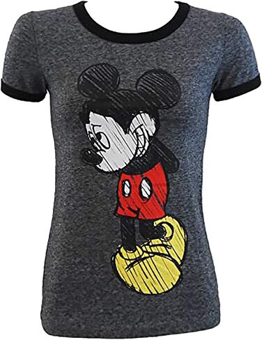Disney Ladies Shy Mickey Mouse Junior Fit Ringer T-Shirt in Saudi Arabia