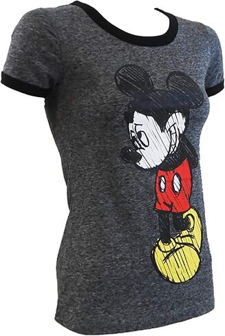 Disney Ladies Shy Mickey Mouse Junior Fit Ringer T-Shirt in Saudi Arabia