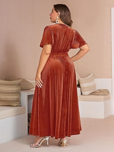 Simplee Women’s V Neck Velvet Maxi Dress Short Sleeve Empire Waist Long Formal Dress for Wedding Guest in Kuwait