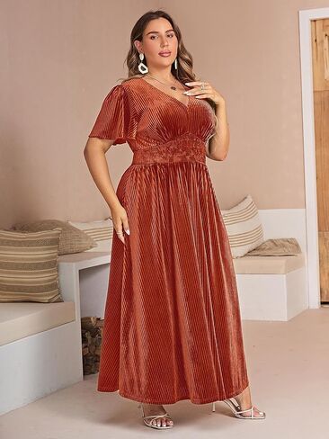 Simplee Women’s V Neck Velvet Maxi Dress Short Sleeve Empire Waist Long Formal Dress for Wedding Guest in Kuwait