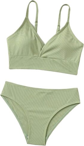 SHENHE Girl's 2 Piece High Waisted Spaghetti Strap Swimsuit Bathing Suit Bikini Sets Black Texture 150 in Saudi Arabia