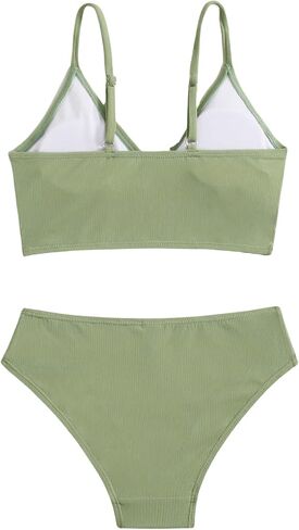 SHENHE Girl's 2 Piece High Waisted Spaghetti Strap Swimsuit Bathing Suit Bikini Sets Black Texture 150 in Saudi Arabia