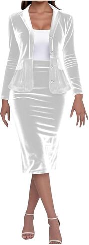 Women's Velvet 2 Piece Suit Skirt Set Long Sleeve Blazer Jacket Skirts Suits Office Formal Business Casual Outfits in Saudi Arabia