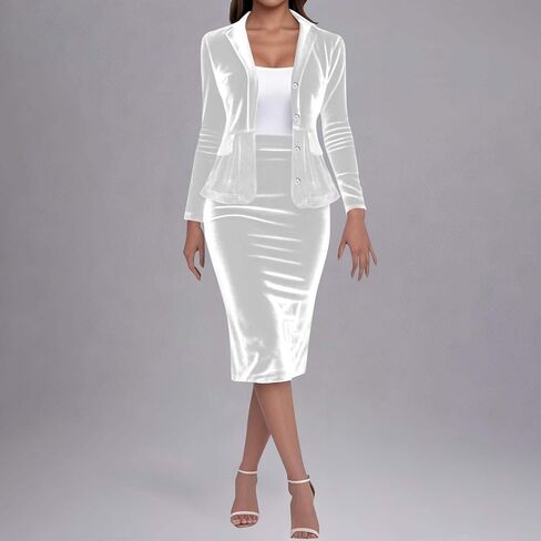 Women's Velvet 2 Piece Suit Skirt Set Long Sleeve Blazer Jacket Skirts Suits Office Formal Business Casual Outfits in Saudi Arabia