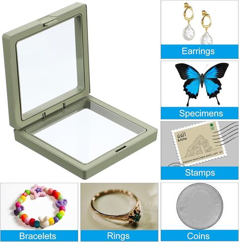 PATIKIL 3D Floating Frame Display Stand, 12 Pack 3.5x3.5 Inch Challenge Coin Display Stand Holder Transparent PE Jewelry Storage Box Floating Display Case with Base, Black&Pink in Saudi Arabia