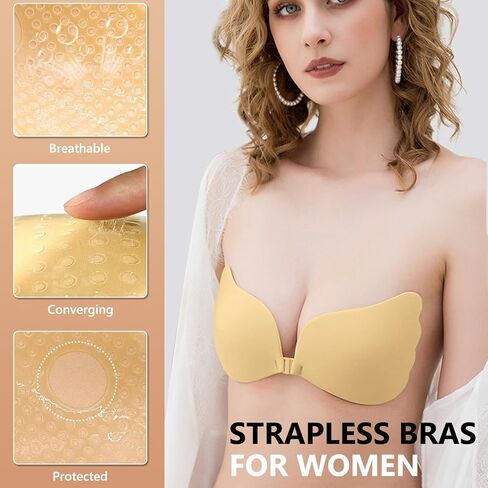 Women's Sticky Bra, Backless Strapless Bra Push Up Adhesive Invisible Lift Up Bras for Backless Dress in Saudi Arabia