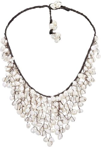 Handmade Trendy Cultured Freshwater White Pearl V-Shape Chandelier Necklace in Saudi Arabia