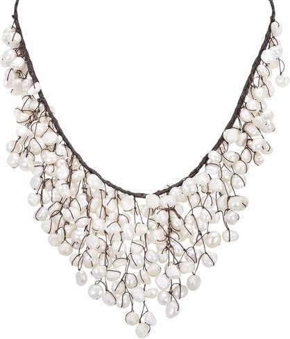 Handmade Trendy Cultured Freshwater White Pearl V-Shape Chandelier Necklace in Saudi Arabia