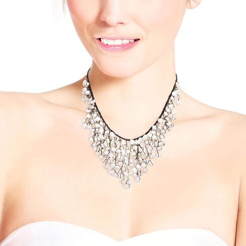 Handmade Trendy Cultured Freshwater White Pearl V-Shape Chandelier Necklace in Saudi Arabia