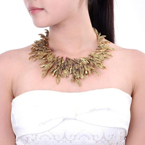 Jerollin Women's Statement Collar Choker Chuncky Bib Necklace Set, African Sparkling Canine Shape Fringe Necklace in Saudi Arabia