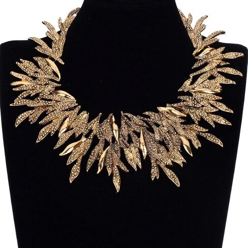 Jerollin Women's Statement Collar Choker Chuncky Bib Necklace Set, African Sparkling Canine Shape Fringe Necklace in Saudi Arabia