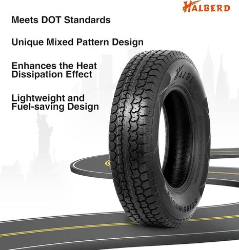 Halberd Premium New Trans Tires ST185/80d13 ، 6PR Load Range C ، 13in لتوفير الوقود الإطارات المصممة St185 80 13 للسفر/العربة/المناظر الطبيعية/الشحن/الأداة المساعدة/القارب/الحصان/المزرعة/المزرعة (حزمة 1) in Kuwait