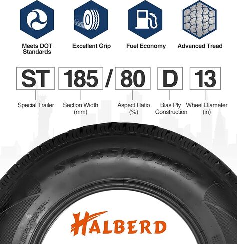 Halberd Premium New Trans Tires ST185/80d13 ، 6PR Load Range C ، 13in لتوفير الوقود الإطارات المصممة St185 80 13 للسفر/العربة/المناظر الطبيعية/الشحن/الأداة المساعدة/القارب/الحصان/المزرعة/المزرعة (حزمة 1) in Kuwait