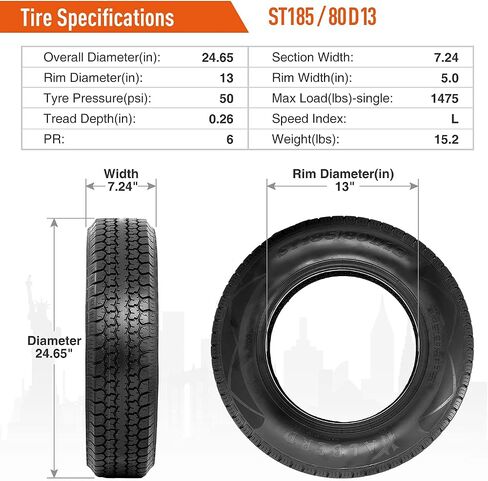 Halberd Premium New Trans Tires ST185/80d13 ، 6PR Load Range C ، 13in لتوفير الوقود الإطارات المصممة St185 80 13 للسفر/العربة/المناظر الطبيعية/الشحن/الأداة المساعدة/القارب/الحصان/المزرعة/المزرعة (حزمة 1) in Kuwait