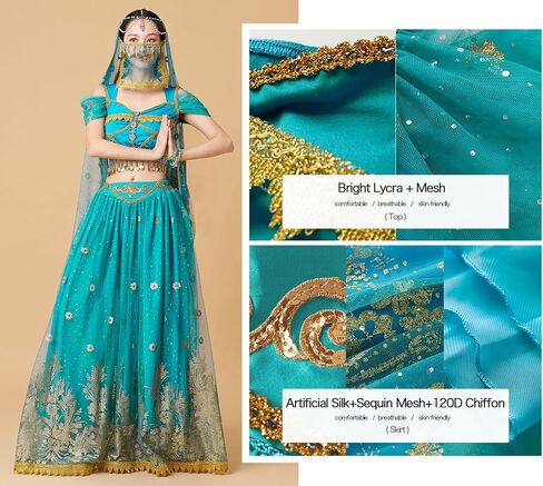 Arabian Princess Jasmine Fairy Costume Set Women's Halloween Cospaly Party Dress UP Outfit Belly Dance Dress in Kuwait