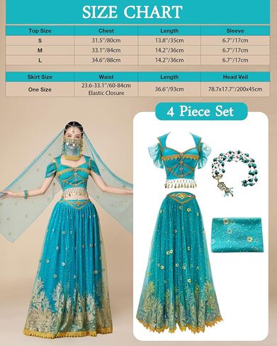 Arabian Princess Jasmine Fairy Costume Set Women's Halloween Cospaly Party Dress UP Outfit Belly Dance Dress in Kuwait