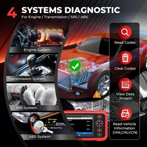 LAUNCH OBD2 Scanner CRP123X V2.0 Car Scanner, 2024 Lifetime Free Update Diagnostic Scan Tool with 7 Reset Services, ABS SRS Transmission Car Check Engine Code Reader, FCA AutoAuth, Battery Test in Saudi Arabia