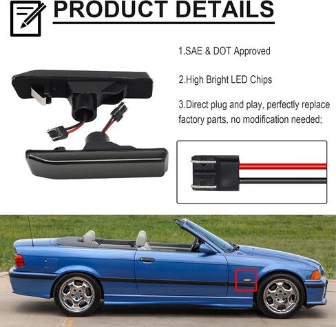 Front Sequential LED Turn Signal Light Replacement for 3 Series E36 316i, 318i, 318is, 320i, 323i, 328i 1997-1999, X5/E53 1999-2006, Smoked Lens Amber Dynamic Indicator Side Marker Lamp in Saudi Arabia