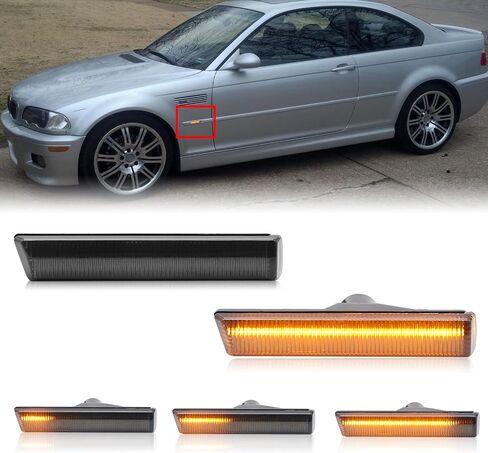 Front Sequential LED Turn Signal Light Replacement for 3 Series E36 316i, 318i, 318is, 320i, 323i, 328i 1997-1999, X5/E53 1999-2006, Smoked Lens Amber Dynamic Indicator Side Marker Lamp in Saudi Arabia