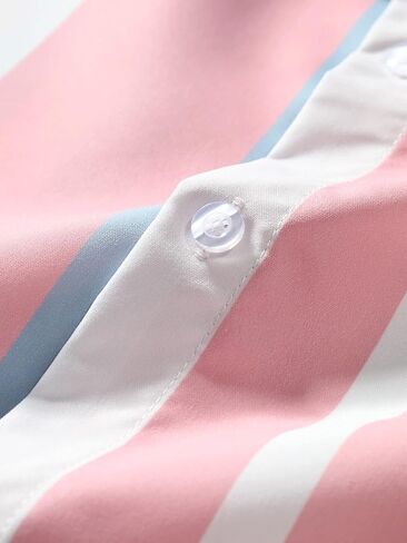 GORGLITTER Men's Beach Vacation Shirts Button Up Short Sleeve Color Block Striped Collar Tops Shirts in Saudi Arabia