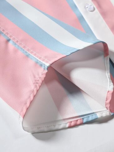 GORGLITTER Men's Beach Vacation Shirts Button Up Short Sleeve Color Block Striped Collar Tops Shirts in Saudi Arabia