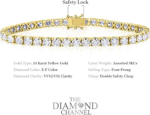 The Diamond Channel CERTIFIED 14 Karat Solid Gold LAB GROWN Diamond Tennis Bracelet. Push Safety Lock, 7 Inch Length (E-F Color, VS1-VS2 Clarity) in Kuwait