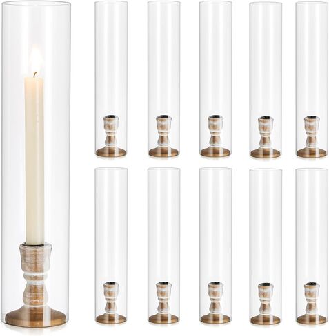 Inweder Rustic Wood Candlestick Holders: 6 Pcs Wood Candle Holders for Taper Candles, Wooden Candle Holders for Candlesticks, Wood Taper Holders with Glass Cover for Wedding Event Home Decor in Kuwait