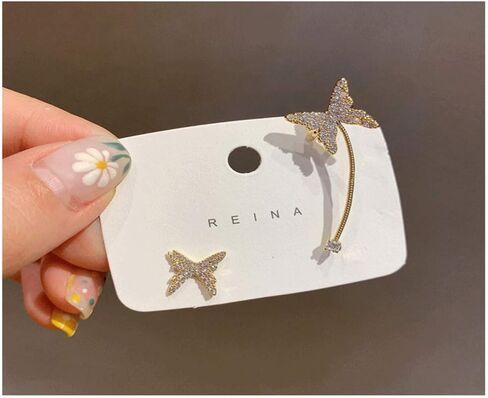 مجموعة أقراط كريستال على شكل فراشة وأقراط فضية مكعبة الزركونيوم على شكل سلسلة للنساء in Kuwait