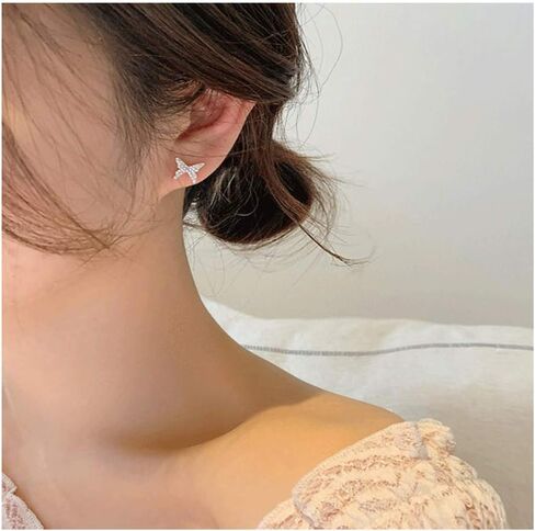 مجموعة أقراط كريستال على شكل فراشة وأقراط فضية مكعبة الزركونيوم على شكل سلسلة للنساء in Kuwait