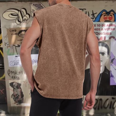 Bobeutou Mens Tank Top Top Graphic Print Prate Slightsless Cut Off Muscle Stirts Vintage Hip Hop Vest Acid Wash tshirts in Kuwait
