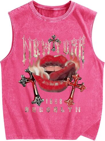 Bobeutou Mens Tank Top Top Graphic Print Prate Slightsless Cut Off Muscle Stirts Vintage Hip Hop Vest Acid Wash tshirts in Kuwait
