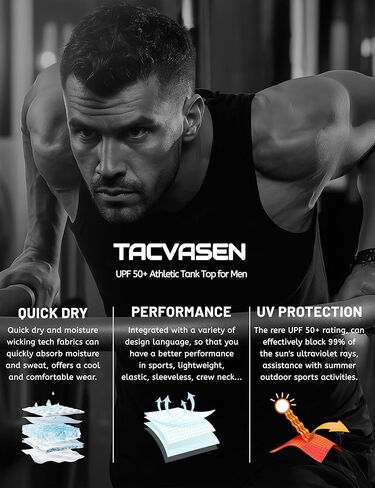 Tacvasen Mens Tank Top Athletic Quick Dry Rash Guard Workout Muscle Slyveless Running Sun Shirts for Swim Beach Gym Tee in Kuwait