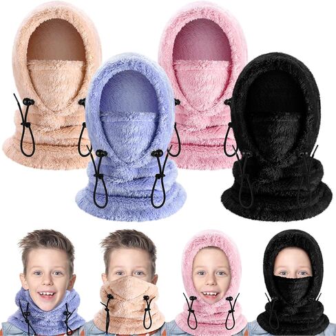 4 Pcs Balaclava Face Mask Kids Winter Windproof Ski Mask Hooded Scarf Head Neck Cover for Cold Weather Skiing Cycling in Saudi Arabia