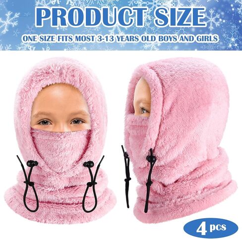 4 Pcs Balaclava Face Mask Kids Winter Windproof Ski Mask Hooded Scarf Head Neck Cover for Cold Weather Skiing Cycling in Saudi Arabia