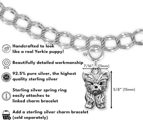 Sterling Silver Yorkie Charm for Charm Bracelets for Women - Yorkshire Terrier Gifts – Handcrafted in the USA in Saudi Arabia