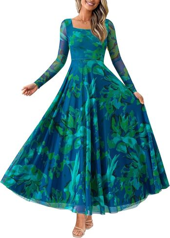 BTFBM Women Maxi Dress Fall 2025 Fashion Elegant Long Square Neck Ploral Party Party Club Dresses Guest Dresses in Kuwait