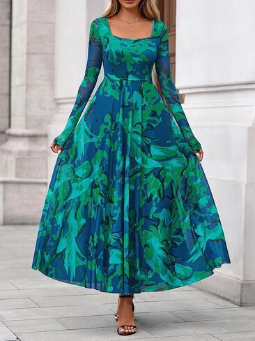 BTFBM Women Maxi Dress Fall 2025 Fashion Elegant Long Square Neck Ploral Party Party Club Dresses Guest Dresses in Kuwait