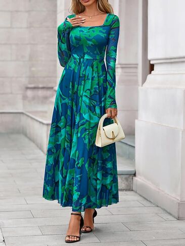 BTFBM Women Maxi Dress Fall 2025 Fashion Elegant Long Square Neck Ploral Party Party Club Dresses Guest Dresses in Kuwait