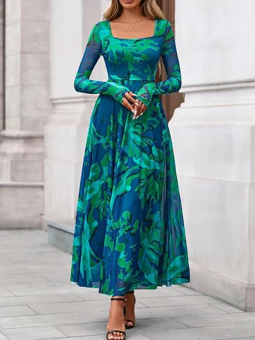 BTFBM Women Maxi Dress Fall 2025 Fashion Elegant Long Square Neck Ploral Party Party Club Dresses Guest Dresses in Kuwait